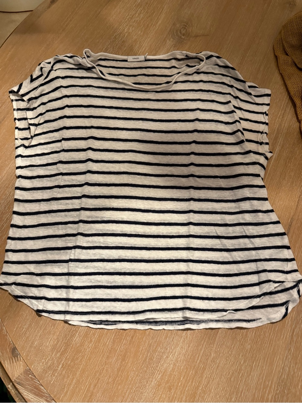 Vince White and Navy Striped Linen-Blend Tee
